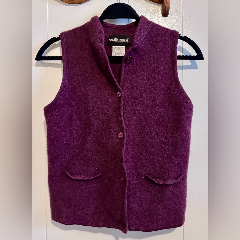 Vintage 100% Wool Sag Harbor Plum Button Front Vest